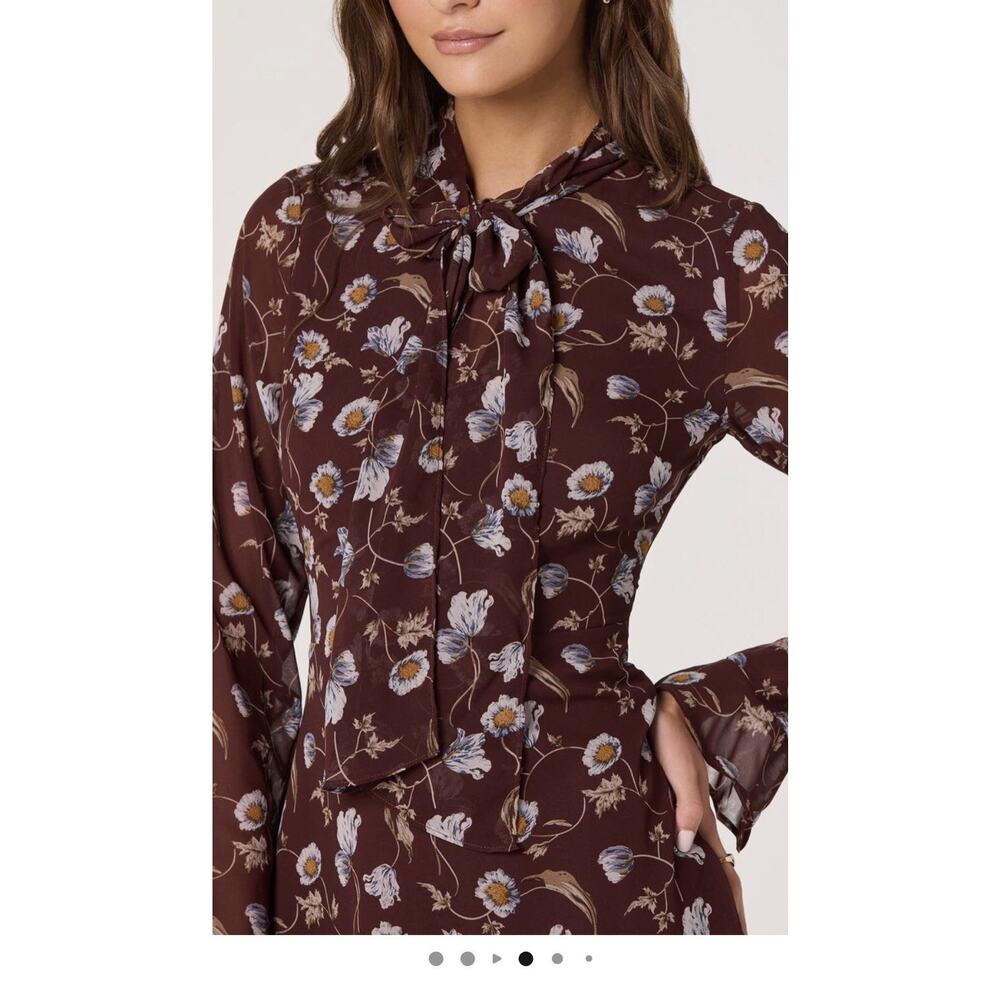 New Astr The Label Dress Small Floral Print Tie Neck Long Sleeve Midi Lined - Picture 8 of 10